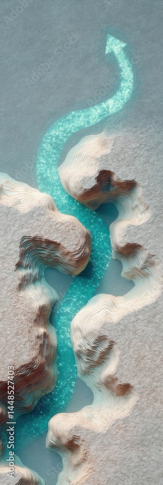 Aufkleber Geospatial Fluid Dynamics Mixed Reality Topographic River Flow Visualization for Climate and Resource Management Innovations