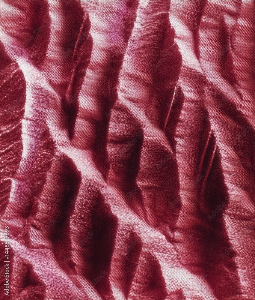 Poster hyper-textural post-digital aesthetics velvet crimson micro-landscape with analog distortion - exper