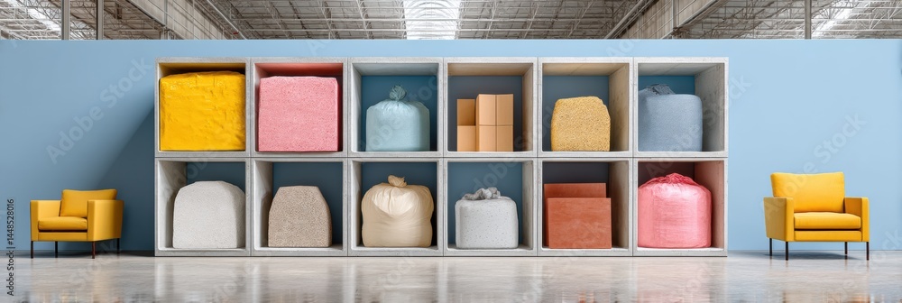 Poster Modular Workspace Optimization Minimalist Storage Solutions with Color-Coded Cubby Design - Innovative Office Organization Meets Aesthetic Functionality