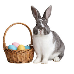 Rabbit with eastern eggs isolated on transparent background