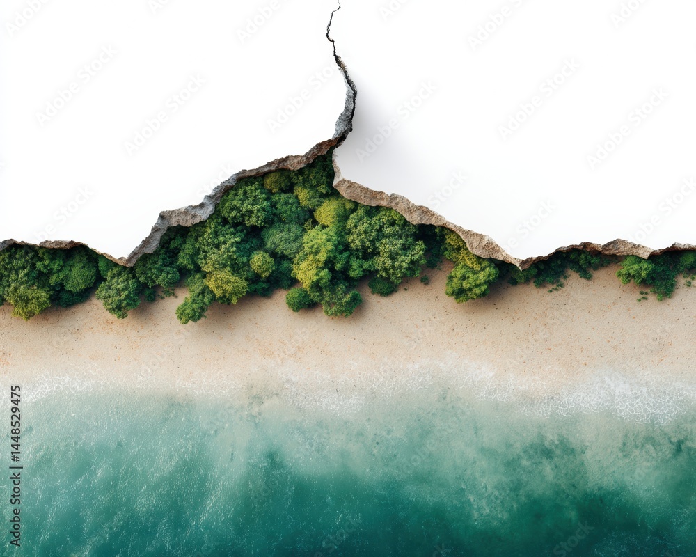 Poster eco-disruptive visualization climate crisis landscape with fractured terrain - sustainable design me