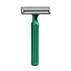 Practical green plastic disposable razor with a grey head and ribbed handle texture for a secure grip during grooming.