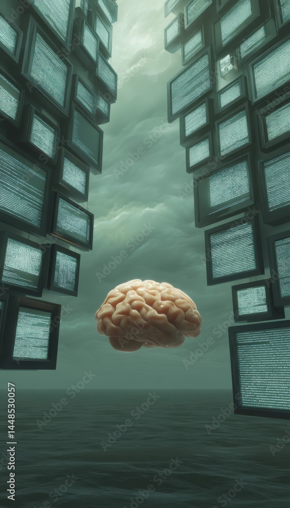 Aufkleber Neuromorphic AI Revolution Immersive Digital Cognition Visualization - Transformative Tech Insight into Human-Machine Intelligence Ecosystem