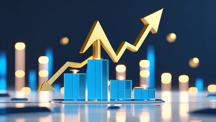 AI Generated 3D Golden Arrow Symbolizing Business Growth on Bright Background and Created using  Ai generated 