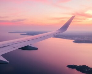 Obraz premium Airplane Passenger View: Sun Setting Over Frozen Landscape