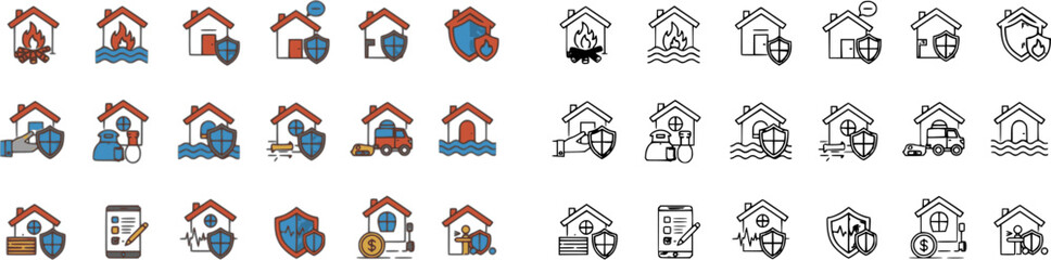 Fototapeta premium vector set of Home insurance icon vector isolated on white background. home protection icon 2
