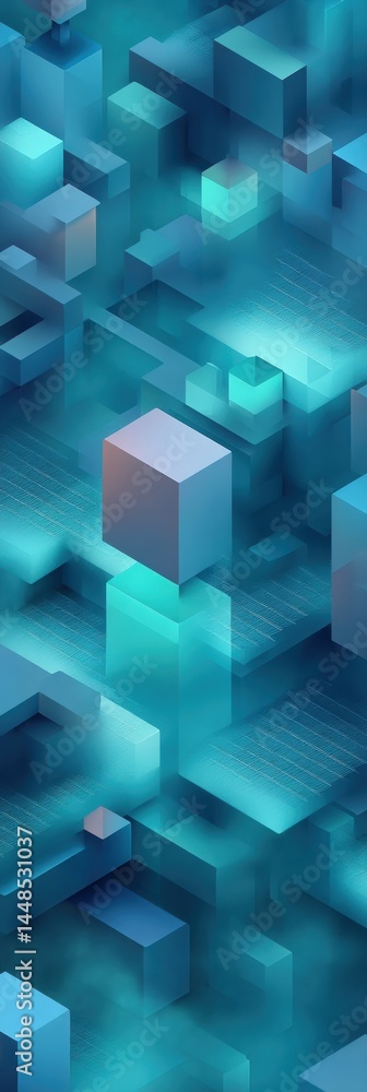 Poster Futuristic Data Visualization Immersive Isometric Geometric Landscape for Tech Innovation, Digital Transformation, and Creative Blockchain Visualization