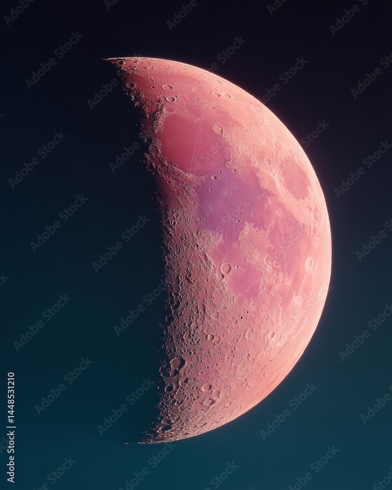 Poster cinematic lunar dreamscape high-resolution crescent moon visualization in ethereal rose-gold tones -