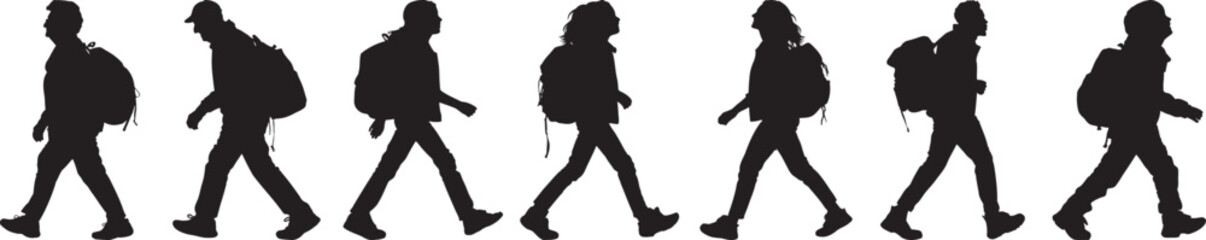 Hikers Walking Silhouettes Backpacks Travel Adventure Outdoors