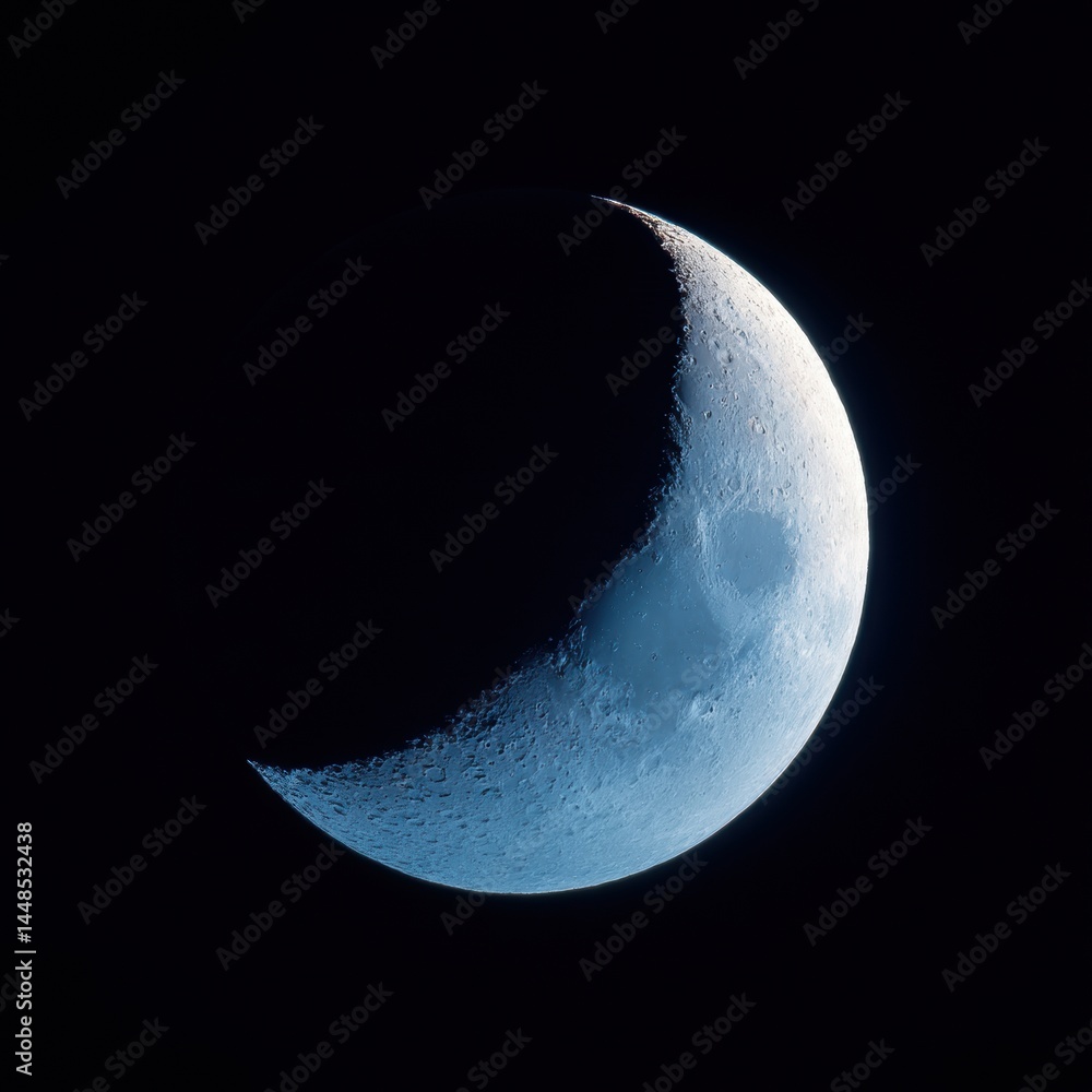 Poster Lunar Minimalism High-Resolution Crescent Moon Visualization for Digital Wellness, Space Science Content and Mindful Astronomical Exploration