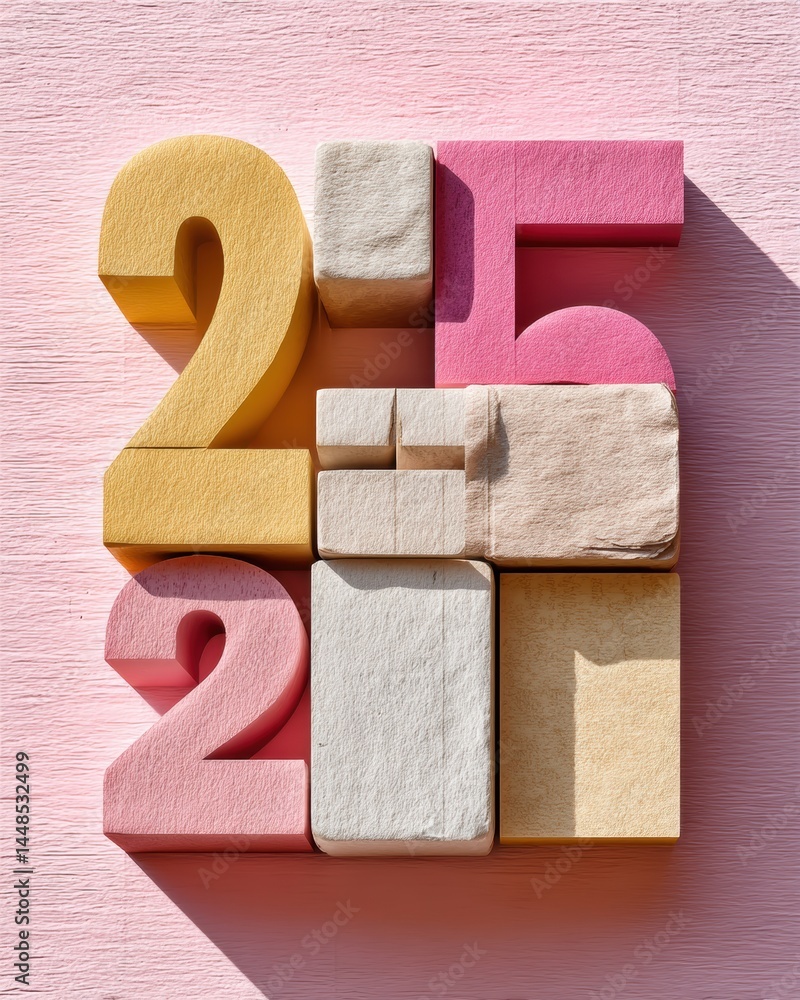 Poster modern typography 2025 textural dimensional numerals in soft pastel palette - innovative design tren