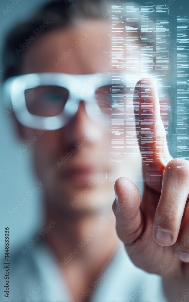 Aufkleber Immersive Digital Interaction Next-Gen AI Interface with Futuristic Holographic Touchscreen - Innovative Tech Visualization for Gen Z Entrepreneurs and Emerging Metaverse Experiences