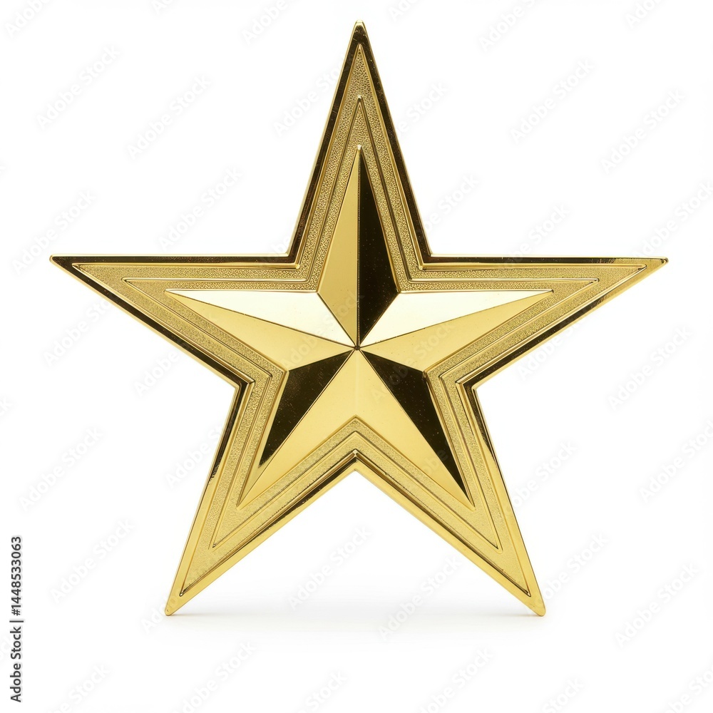 Poster a shiny golden star with a layered design isolated on a white background in a studio shot