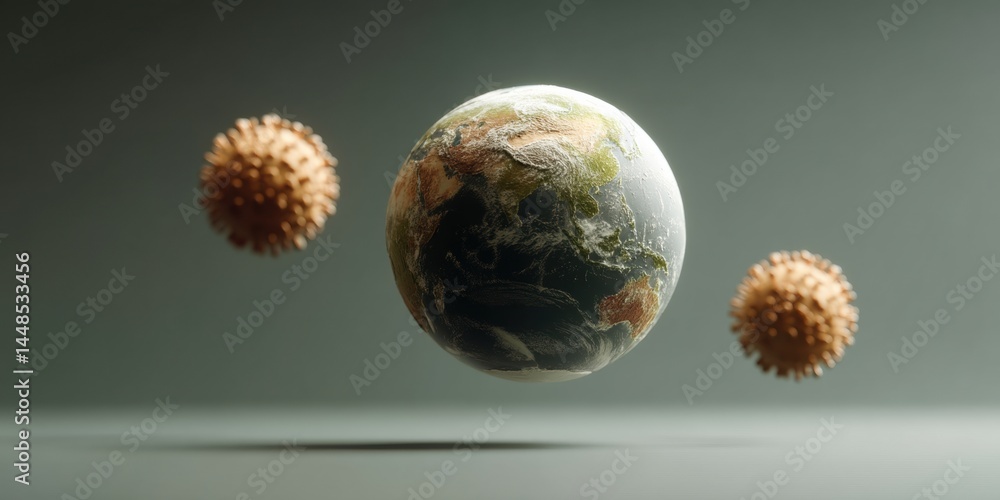 Poster pandemic visualization ai- global health crisis visualization with floating virus particles - immers