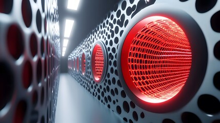 Futuristic Red Glowing Server Room Corridor