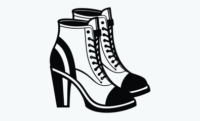 Black boots silhouette, simple boot icon, footwear vector illustration, rugged shoe design, minimal boot shape