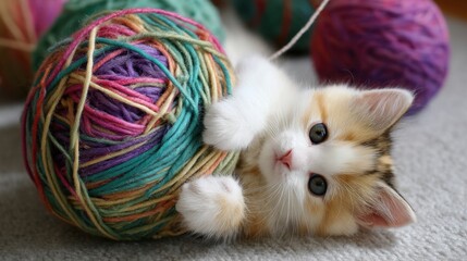 Kitten's Yarn Play: A Colorful Adventure