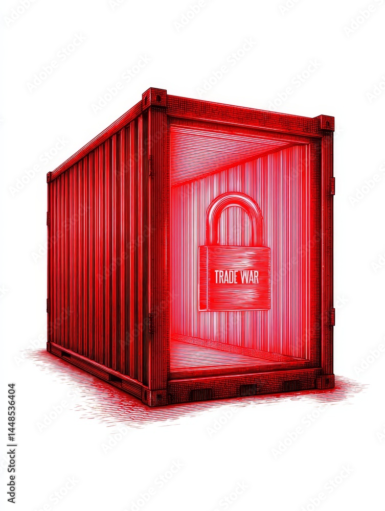 Aufkleber locked trade container - a red shipping container is illuminated from within, revealing a padlock in