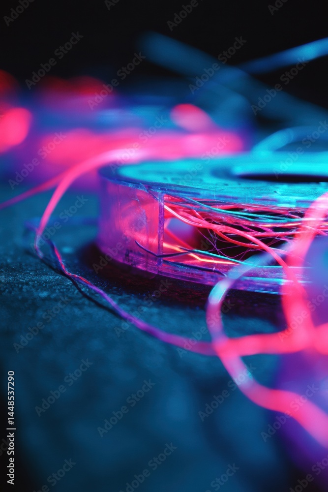 Poster Retro-Futuristic Digital Decay Neon Glitch VHS Aesthetic Exploring Analog Technology Breakdown with Cyberpunk Visual Storytelling