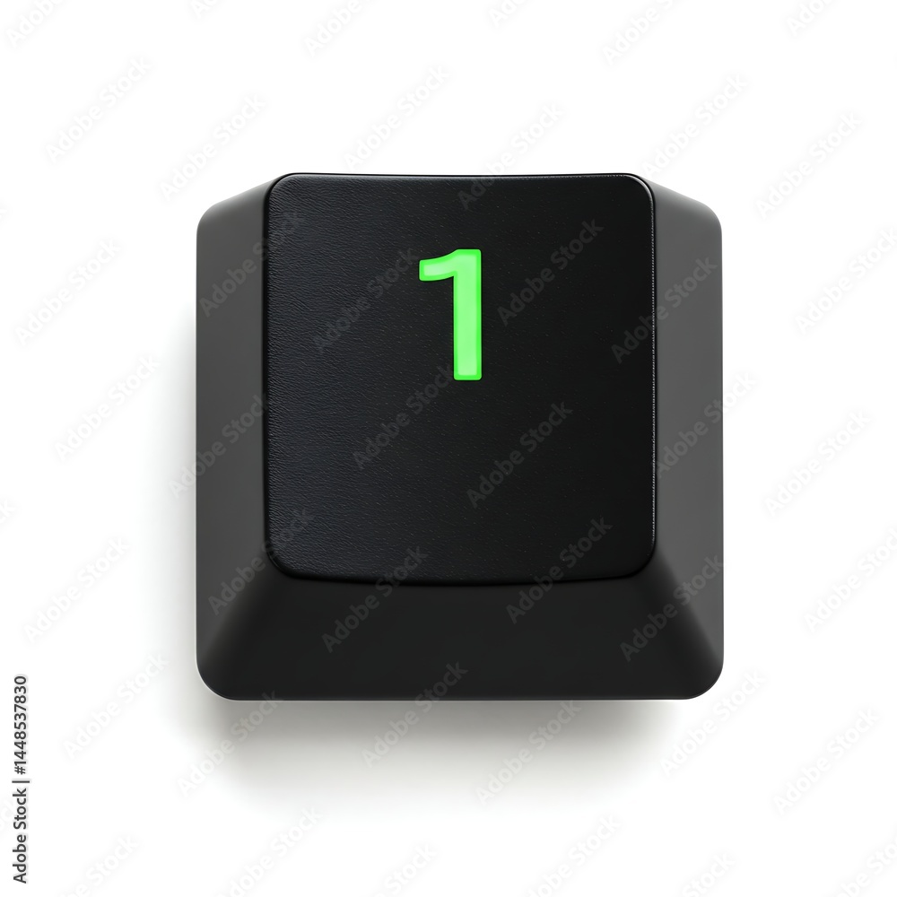 Aufkleber close-up of a single black keyboard key with a glowing green number one