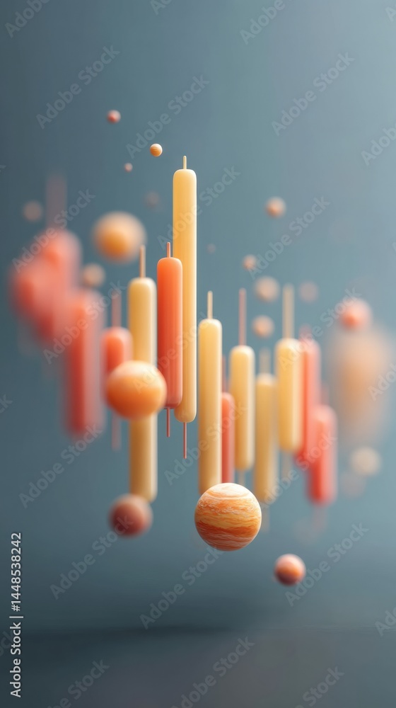 Poster Minimalist Financial Data Visualization Dynamic Candlestick Market Trends in Soft Pastel Gradient - Innovative Digital Analytics and Emerging Investment Insights
