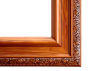 Ornate Polished Wooden Window Frame with Defined Carving Details Isolated on transparent Background