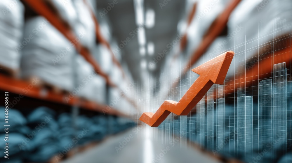Poster Velocity Analytics Dynamic Warehouse Growth Visualization with Upward Arrow - Next-Gen Business Intelligence and Strategic Performance Mapping