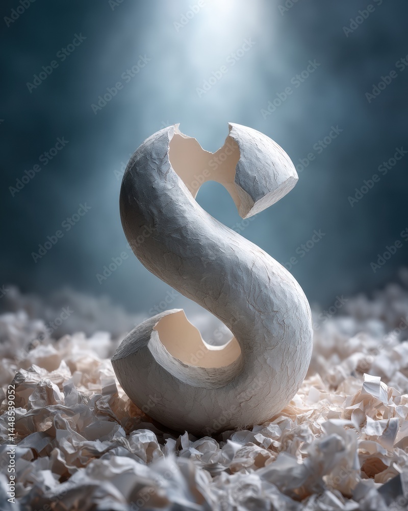Aufkleber fragile finance minimalist ceramic dollar symbol cracking on textured paper - conceptual economic vu