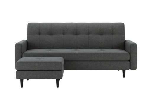 Modern grey sectional sofa with chaise lounge for living rooms isolated on transparent background