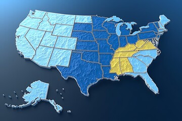 3D map of the United States with highlighted region