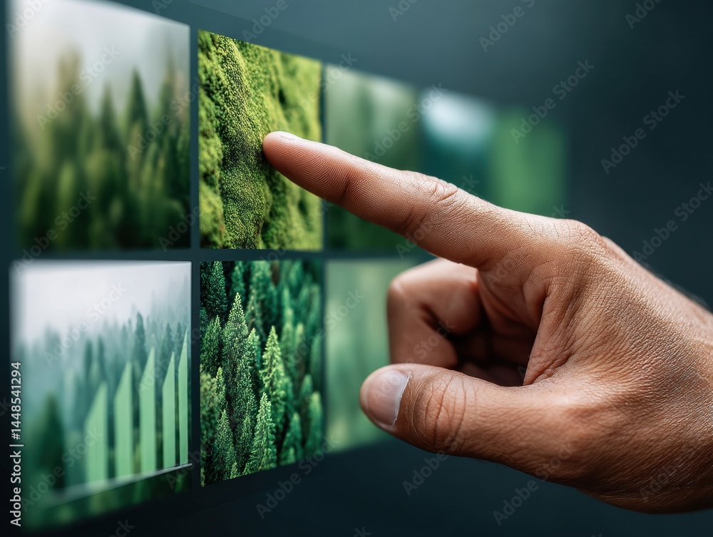Poster Immersive Eco-Tech Visualization Interactive Digital Forest Analytics Showcasing Climate Data Interaction for Sustainable Business Intelligence