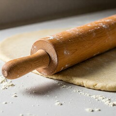 Pizza dough. Fresh yeast dough with a rolling pin and flour