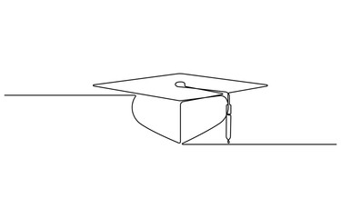 Graduation cap and diploma continuous one line drawing. hand drawn line art vector illustration of graduation hat, university graduation sign isolated white background.
