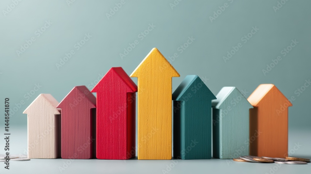 Poster urban dynamics visualized minimalist housing growth simulation with colorful architectural miniature