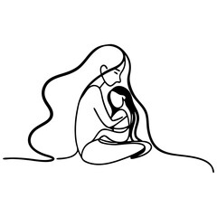 Mother and Daughter Line Art Tattoo Design