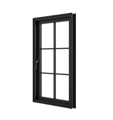 Modern black metal and glass vertical window frame isolated on transparent background