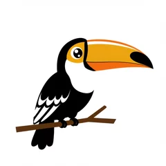 Printed roller blinds A cartoon toucan perched on a branch with a large yellow and black beak against white background