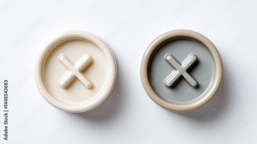 Aufkleber Minimalist Decision Icons Soft Neutral UI/UX Design Showcasing Approval and Rejection Symbols in Ceramic-Inspired Digital Decision Frameworks
