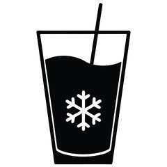 Cold Drink Icon Glass With Straw And Snowflake Symbol Illustration.
