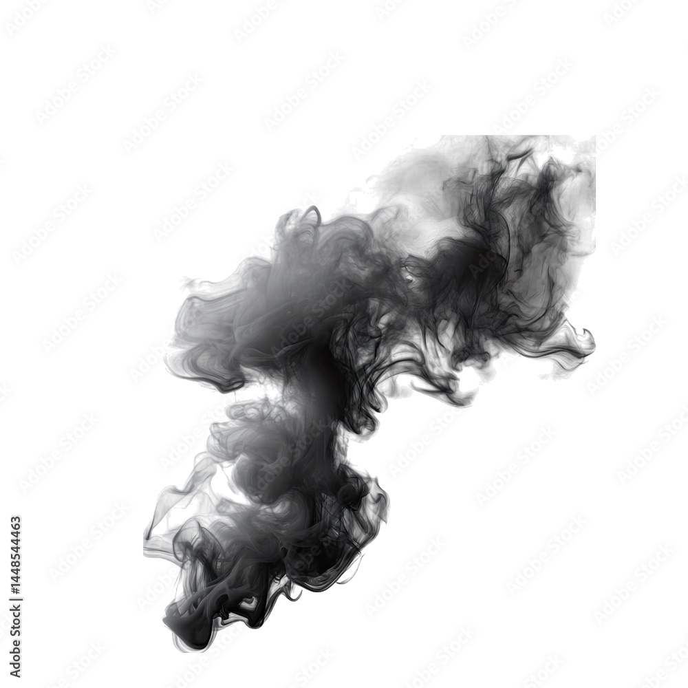 Poster a swirling cloud of dark smoke gracefully rises against a transparent background. creating an ethere