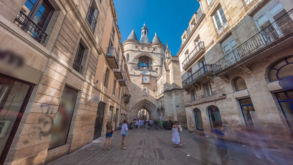 Fototapeta premium Porte Saint Eloi timelapse hyperlapse or Grosse Cloche, a medieval gothic gate in Bordeaux, France.