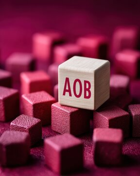 Minimalist Business Communication Concept AOB Wooden Acronym Block on Vibrant Magenta Textured Surface - Innovative Branding and Strategic Messaging Design