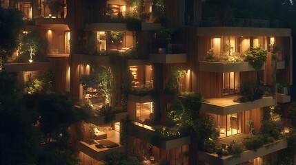 Green Building With Plant-Covered Walls and Rainwater Collection in a Modern Urban Environment