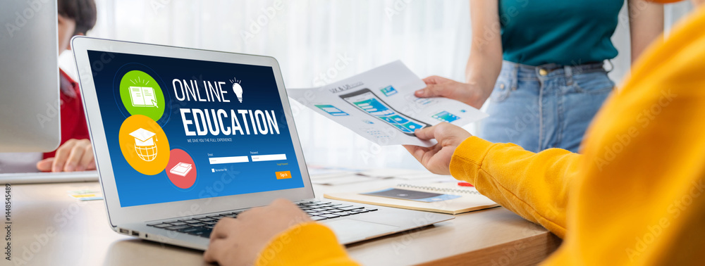 Poster e-learning website with brisk sofware for student to study online on the internet network