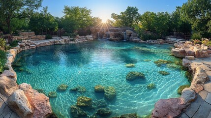Obraz premium Serene, natural pool surrounded by stone formations.