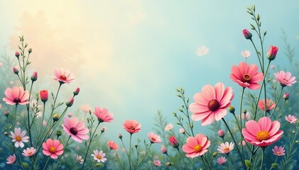 Obraz premium Delicate wildflowers & vines, soft pastel hues, fabric, nature