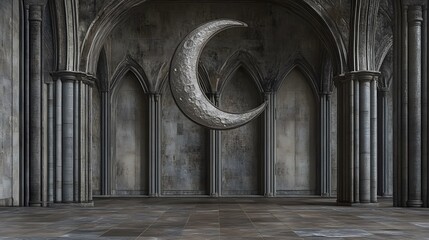 Naklejka premium Crescent Moon in Gothic Cathedral Hall