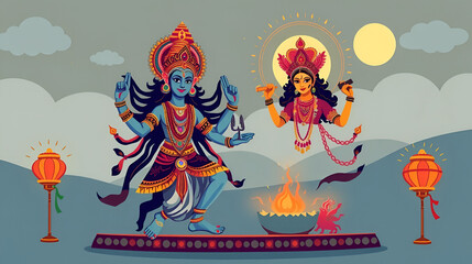vector illustration of happy lord durga, festival of durga