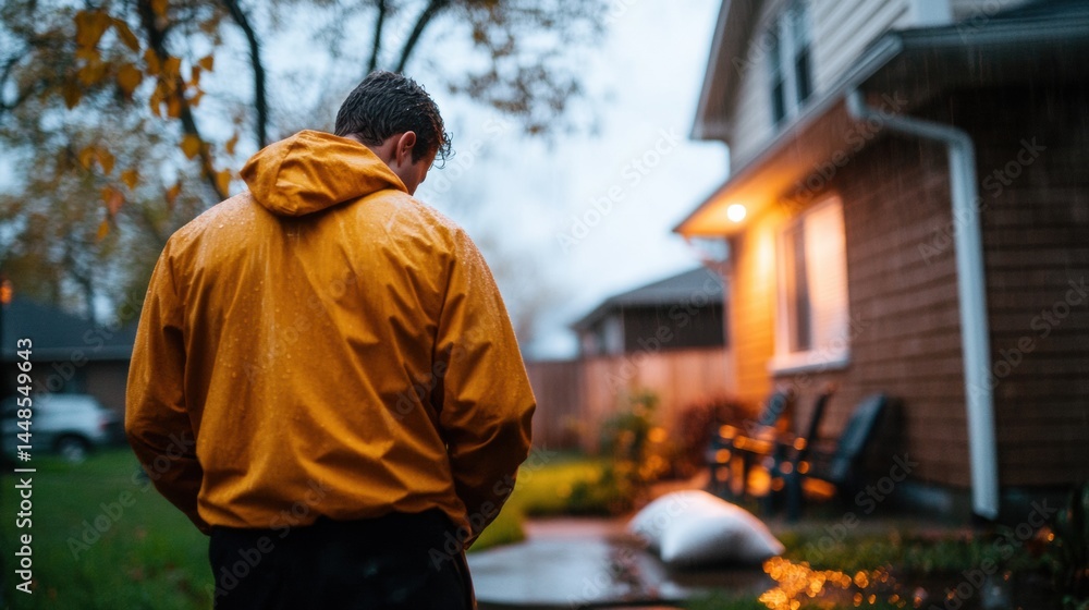 Aufkleber climate resilience in action adaptive homeowner preparing for extreme weather with advanced emergenc