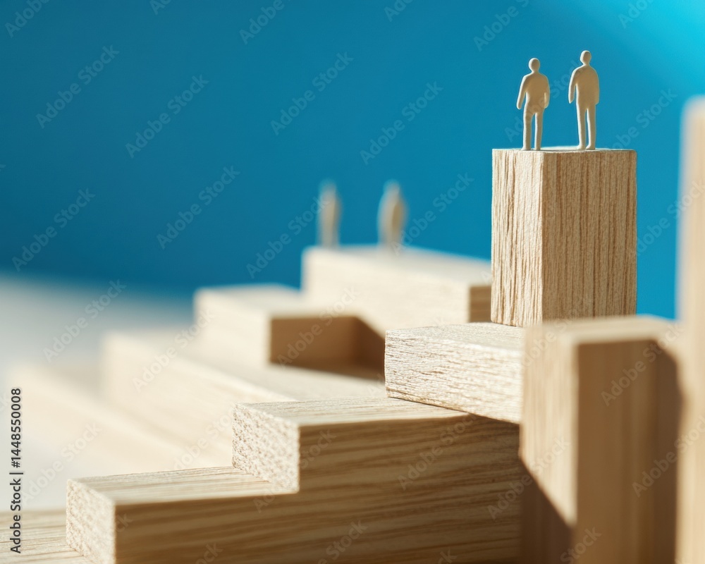 Poster minimalist career ascent wooden block visualization of professional growth and strategic talent deve